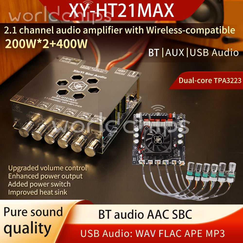 HT21MAX Upgraded 2.1CH BT Audio Amplifier Board 200W *2+400W Dual-core TPA3223