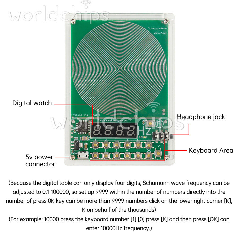 Digital Schumann Wave Generator Adjustable 0.1Hz~100kHz Sine Wave With Shell