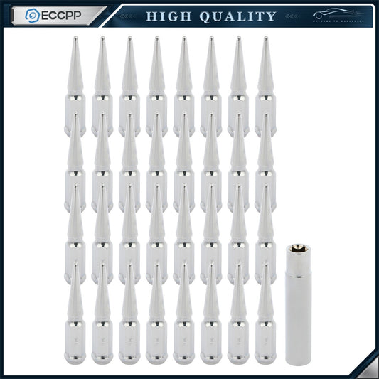 (32) 9/16-18 Chrome 4.5'' Tall Spike Wheel Lug Nuts + 1 Key Fits Ford & Dodge