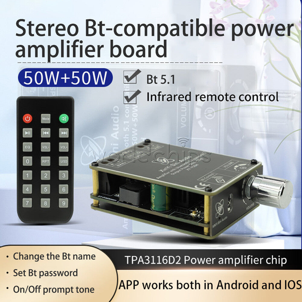 50W*2 Stereo Bluetooth HI-FI Digital Amplifier Board TPA3116 With Remote Control