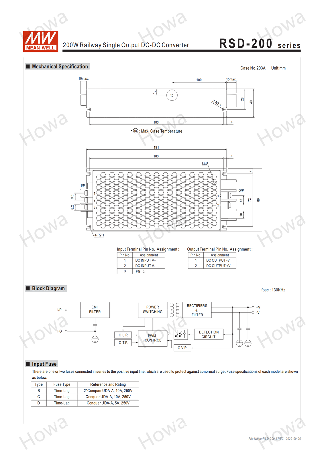 Mean Well Switching Power Supply RSD-200B/C/D 200W DC To DC 12V24V48V110 Railway