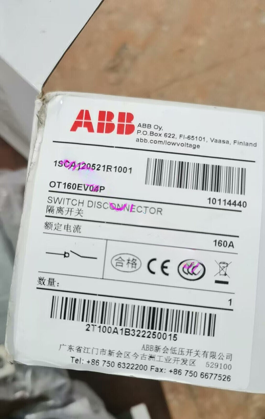 1pc For ABB OT160EV04P switch disconnector