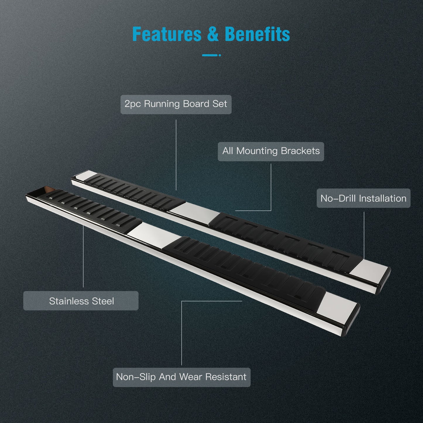 For 2019-2021 RAM 1500 Crew Cab 6" Side Steps Running Boards Nerf Bars Silver