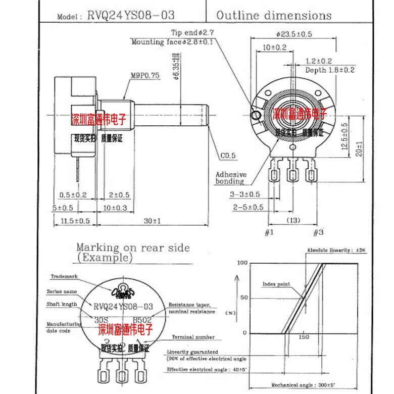 1PC RVQ24YS08-03-30S-B502 Potentiometer 45° for Mobile Sliding Plate Car