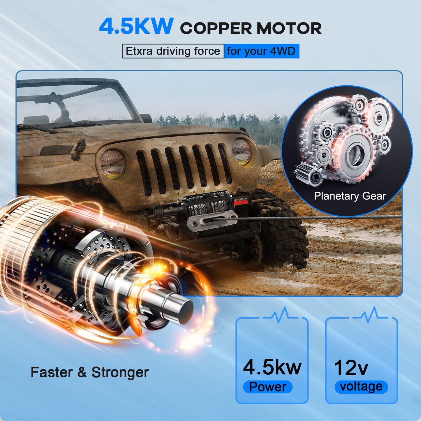 ECCPP 13000lbs Electric Winch 12V Waterproof Truck 4WD Trailer Synthetic Rope