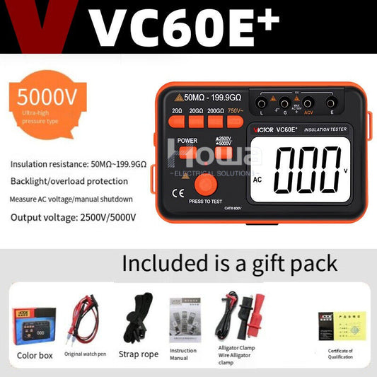 VICTOR VC60E+ 3 1/2 Digital Insulation Resistance Tester Megger MegOhm Meter KD