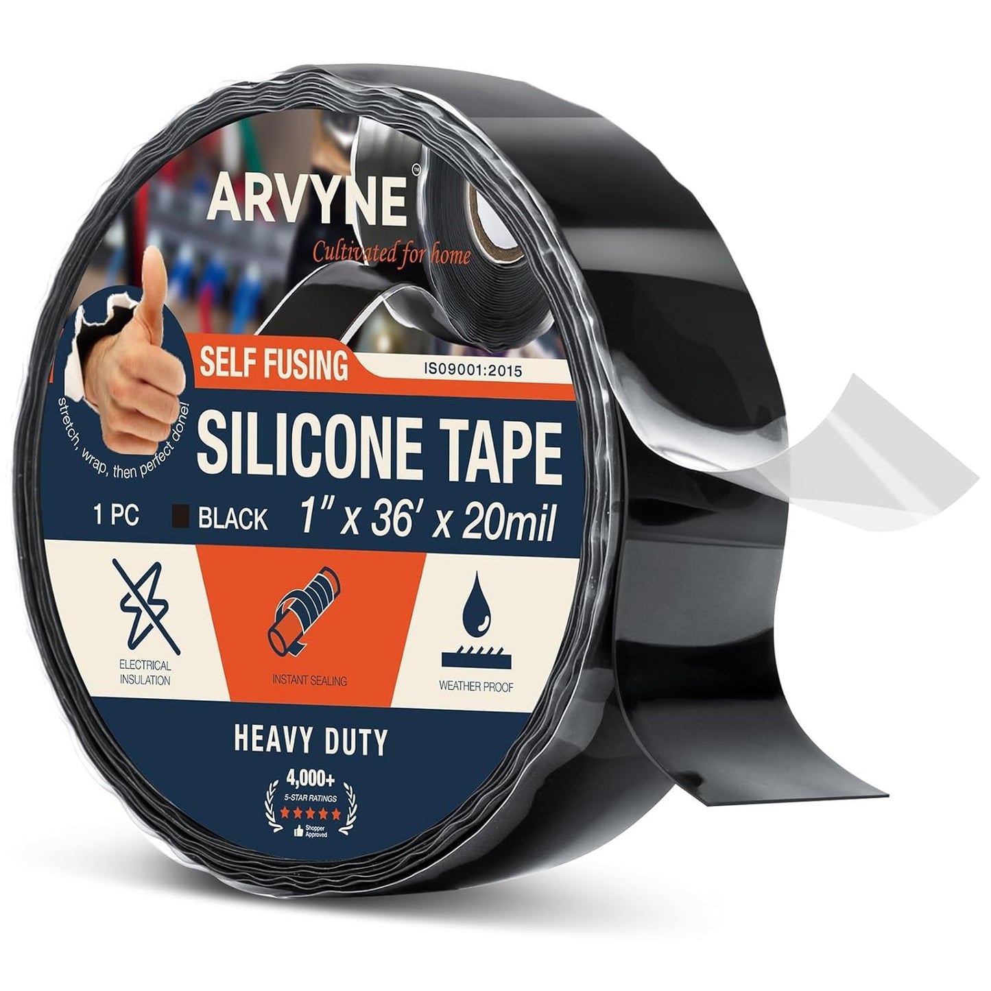 Self-Fusing Silicone Tape 1" X 36' X 20Mil – Black Rubber Emergency Repair Tape