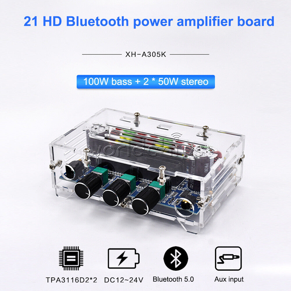 Bluetooth5.0 AUX TPA3116D2 Digital Power Amplifier Board 2.1 Channel 2*50W+100W