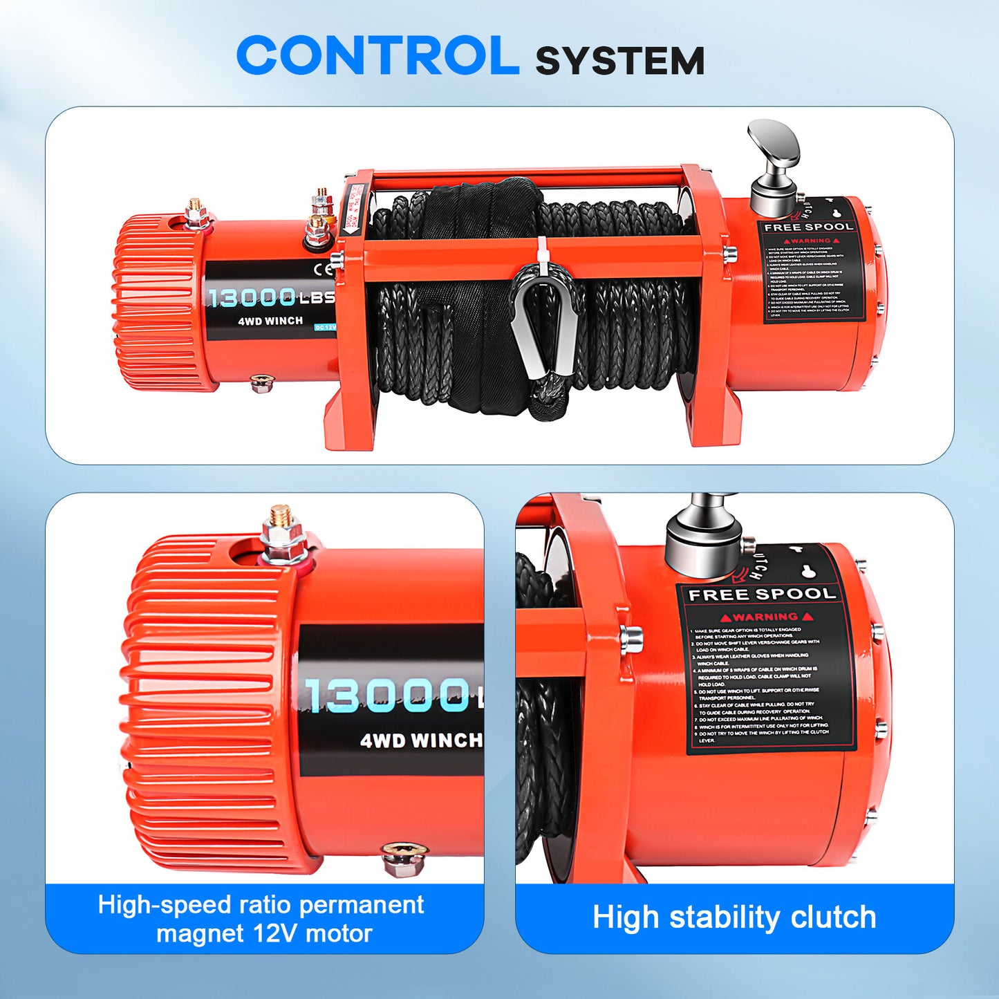ECCPP 13000lbs Electric Winch 12V Waterproof Truck 4WD Trailer Synthetic Rope
