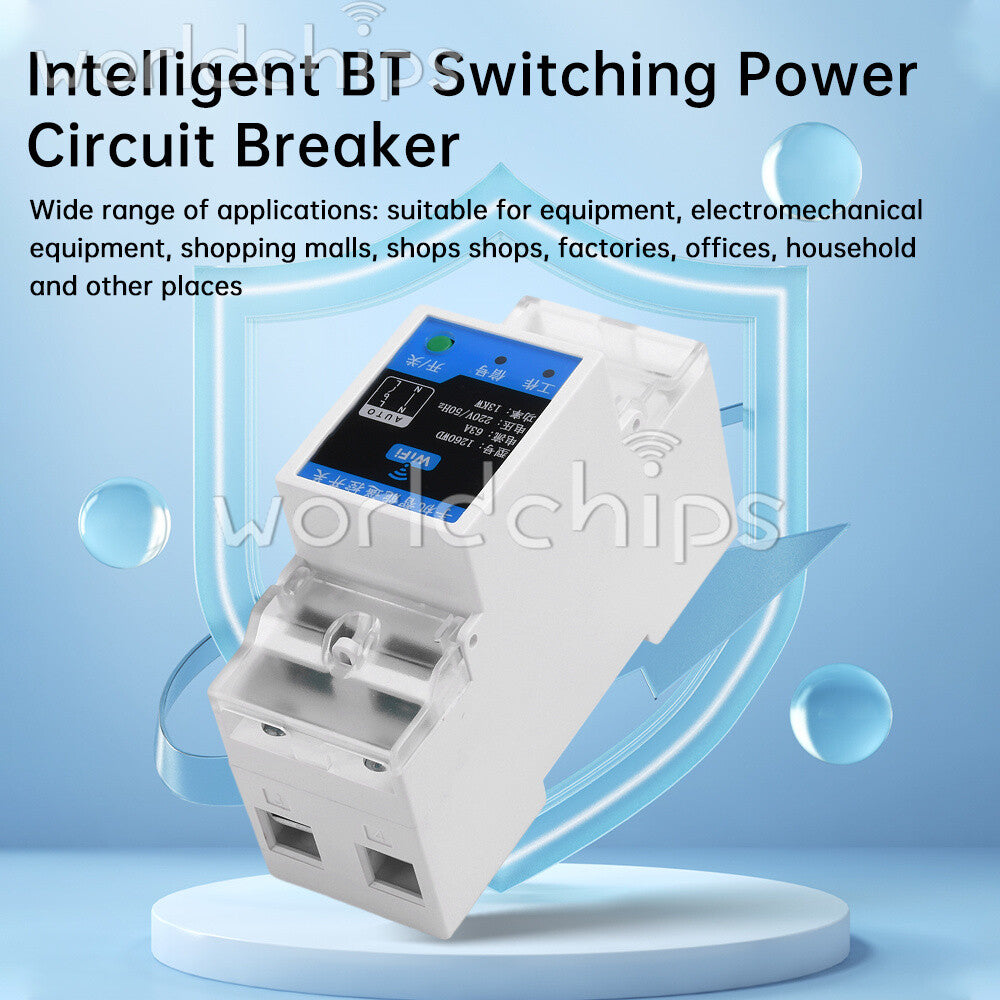 AC220V 2P63A On/Off Breaker TUYA WIFI Bluetooth Switching Power Circuit Breaker