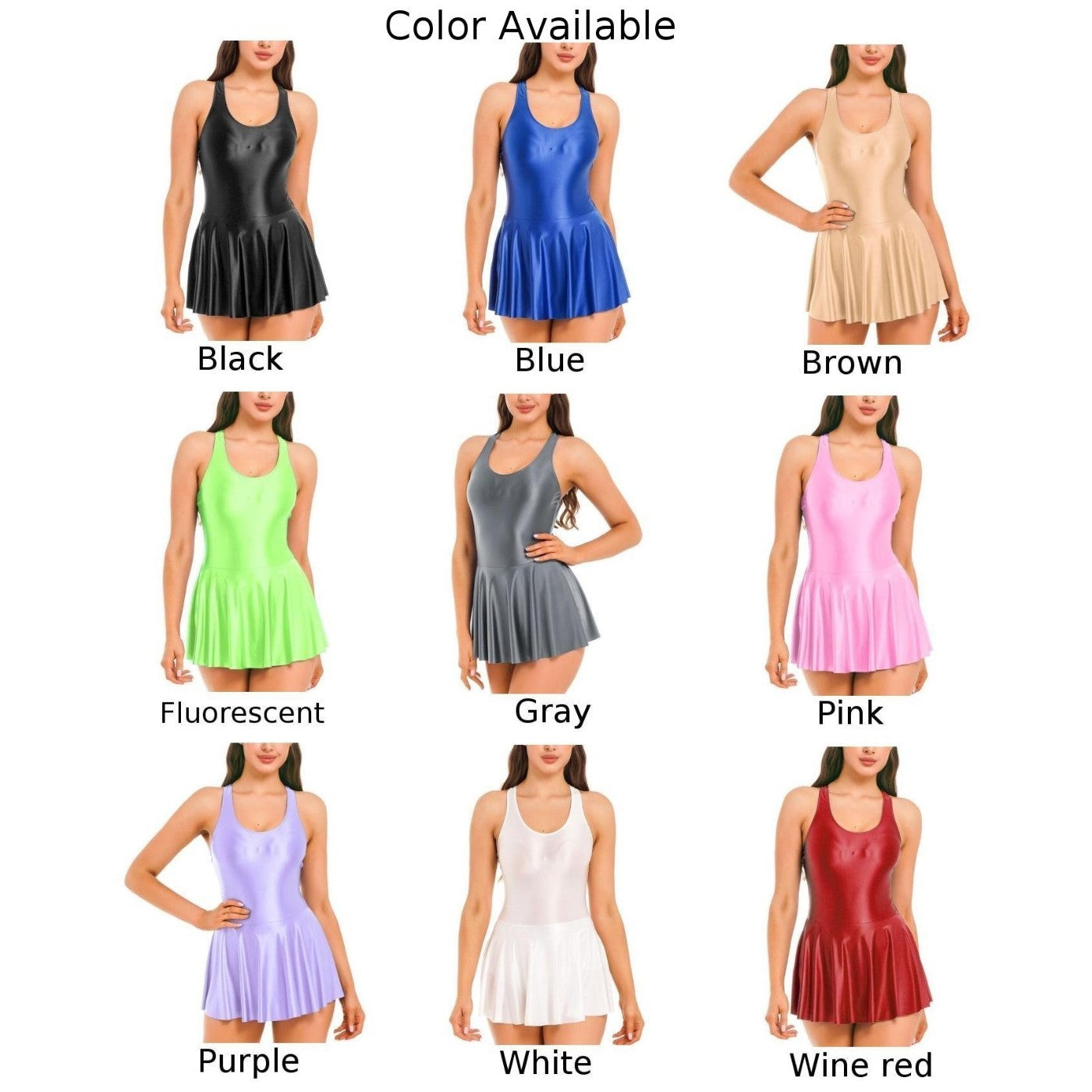 Solid Color Athletic Tennis Dress Stretchy Sleeveless Tank Dress for Women