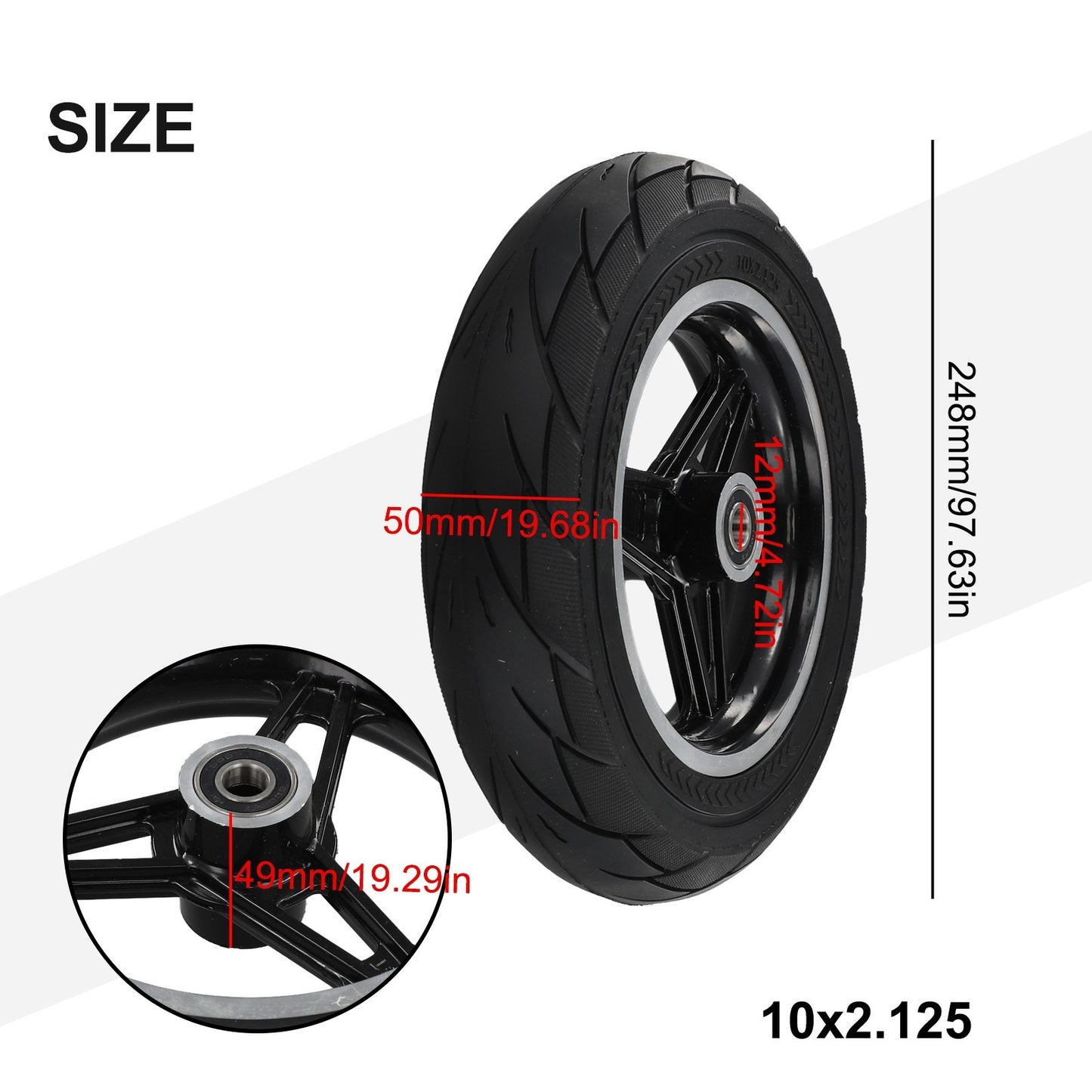 Solid Tire Outdoor Sports 10MM/12MM Disc Brake 10x2.0 248MM Outer Diameter