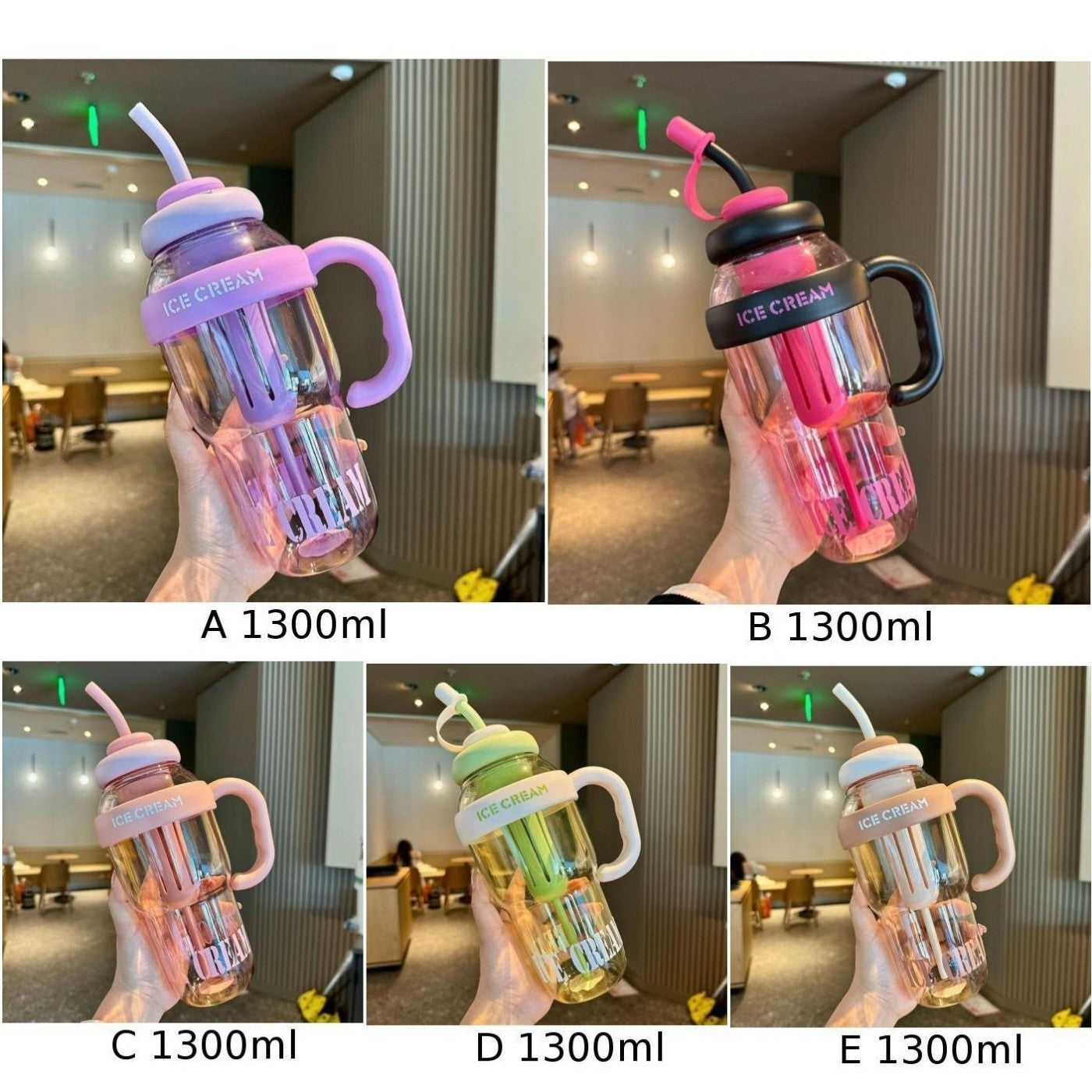 Large 1300ml Plastic Tumbler with Straw Leakproof Lid for Everyday Use