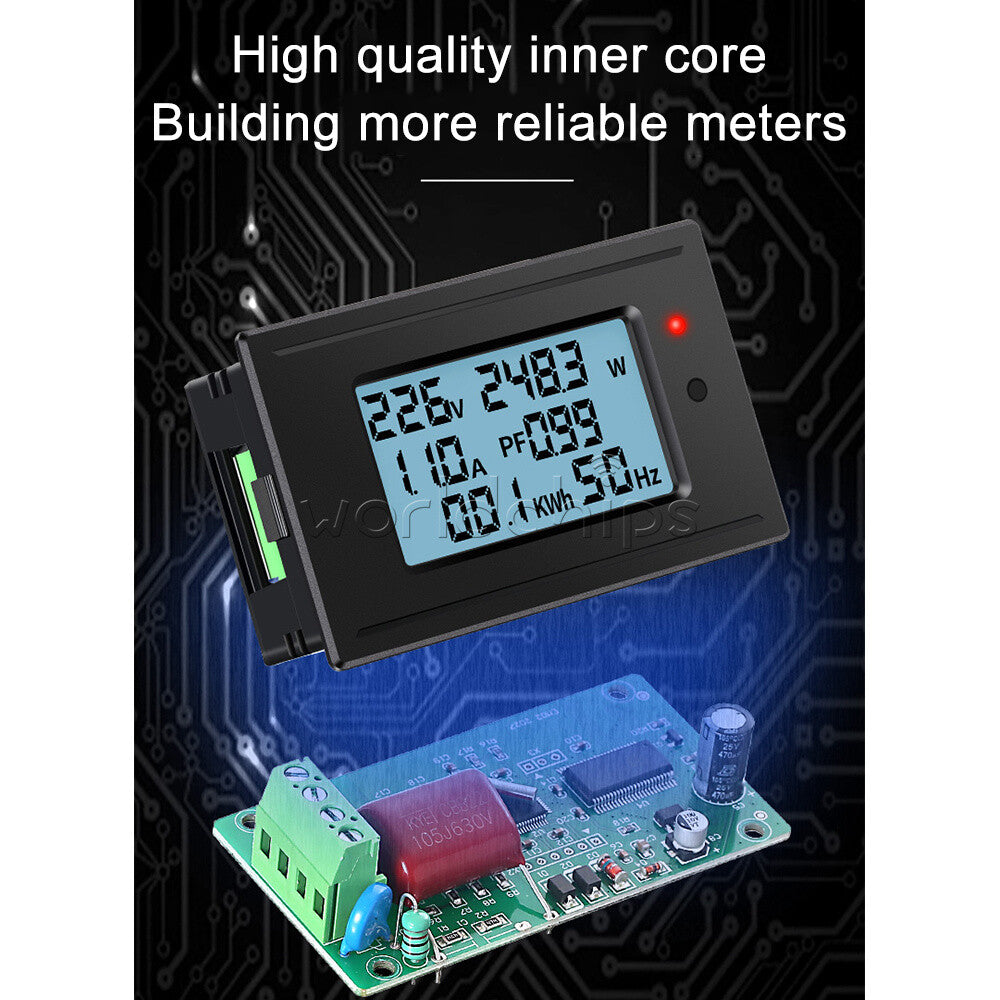 Digital LCD Electrical AC Combo Meter Voltage Current Amp KWh Watt Power Monitor