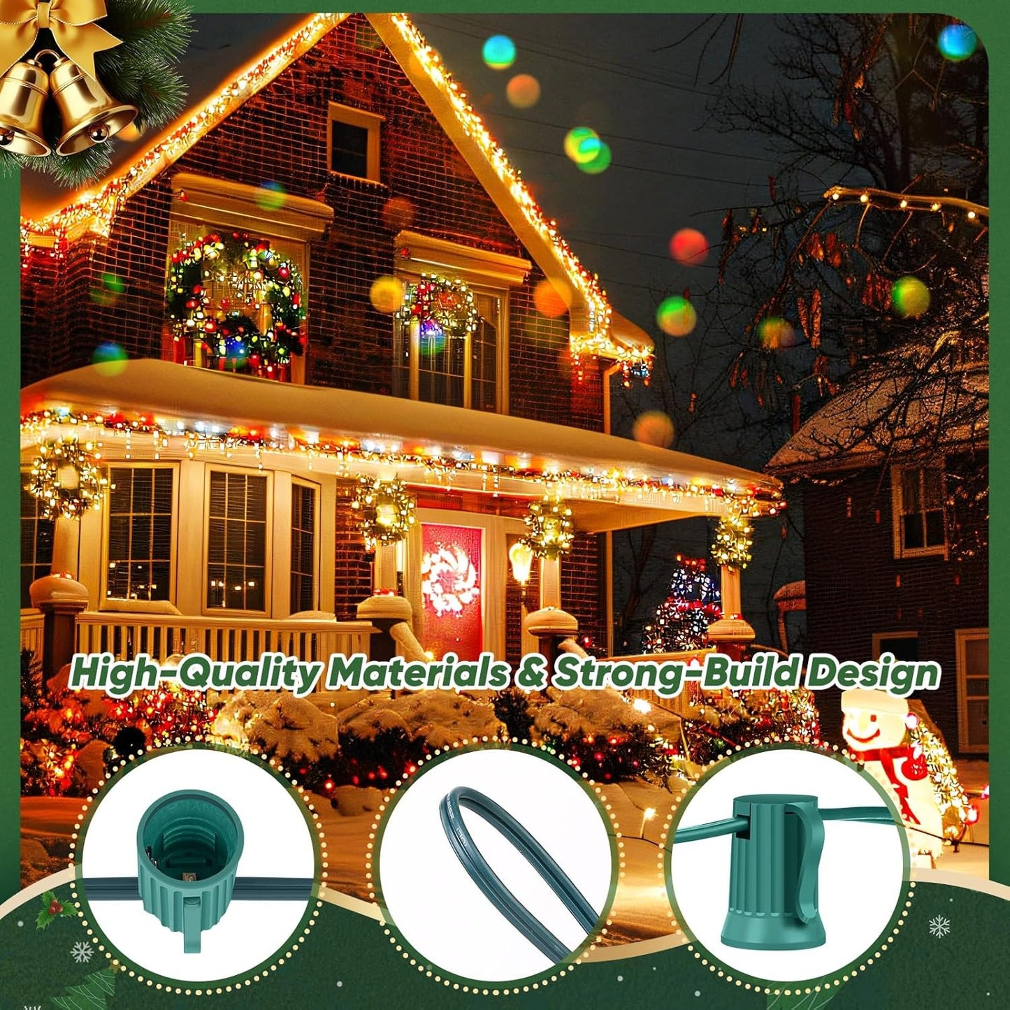 500 FT C9 Cut-to-Length Christmas Lights - Outdoor, E17 Sockets, Green Wire