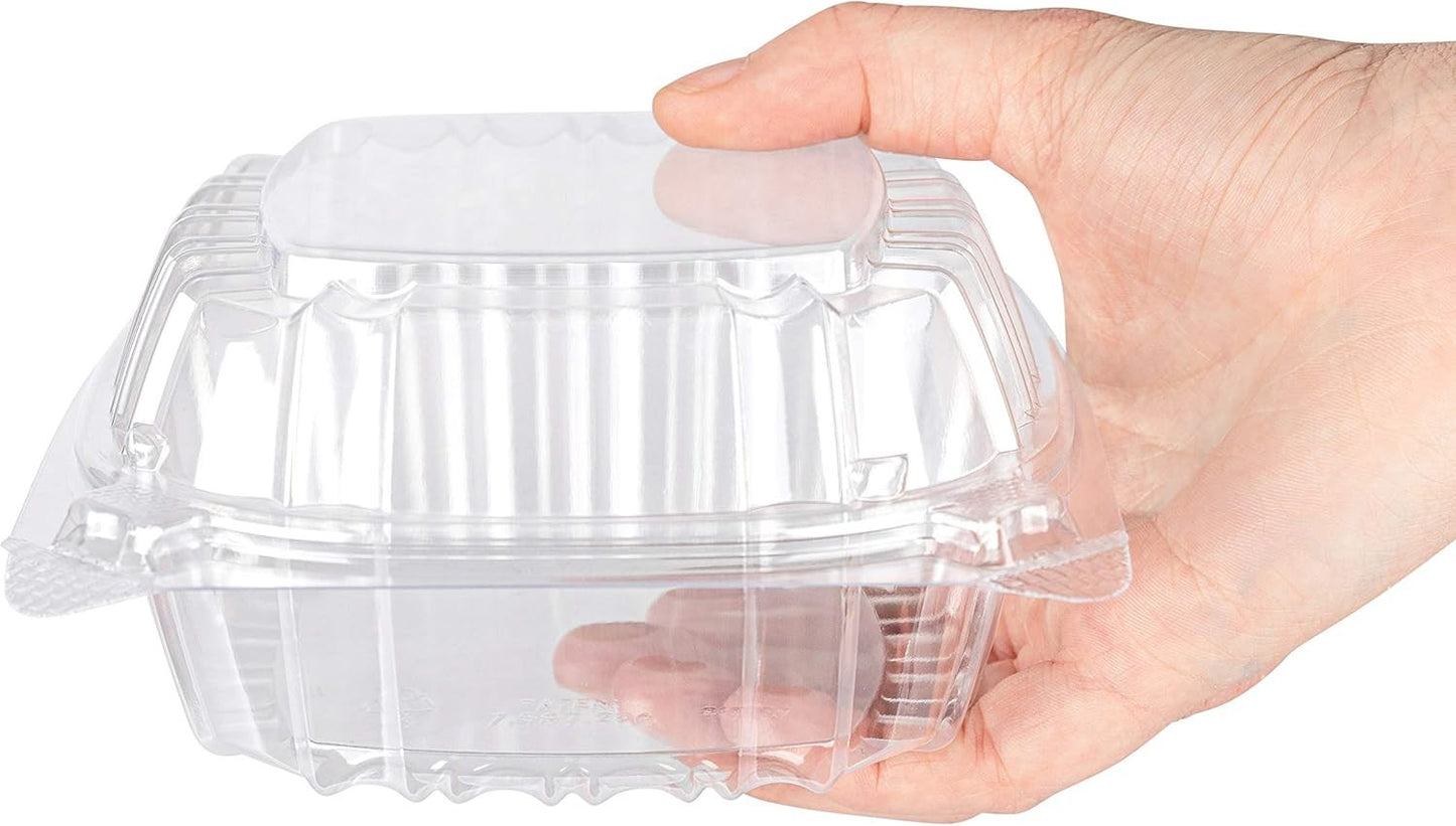 Disposable Plastic to Go Containers with Clear Lids (100 Pack) Fancy Hinged Top