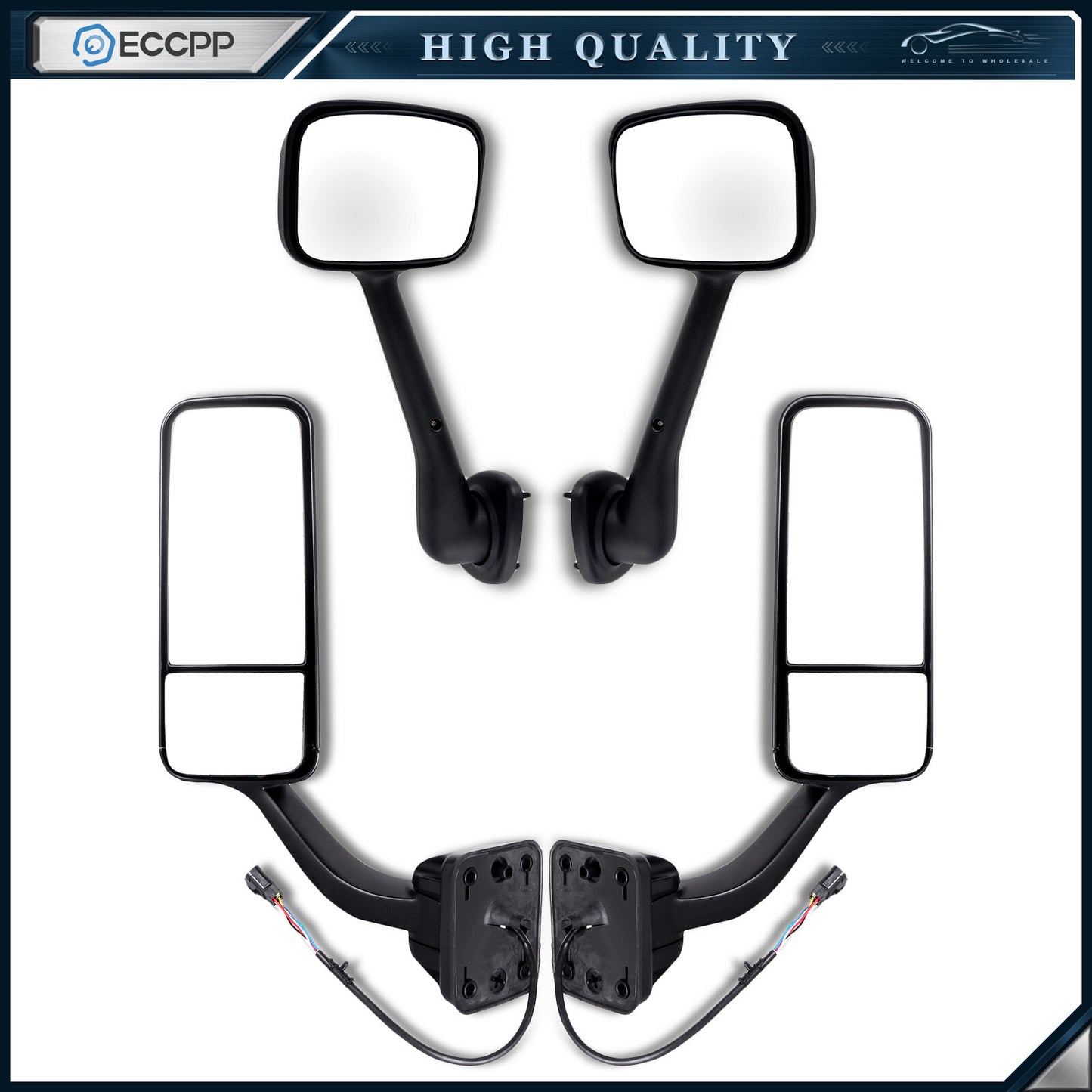 4PCS For 08-13 Freightliner Cascadia Manual Hood & Power Heated Door Mirrors