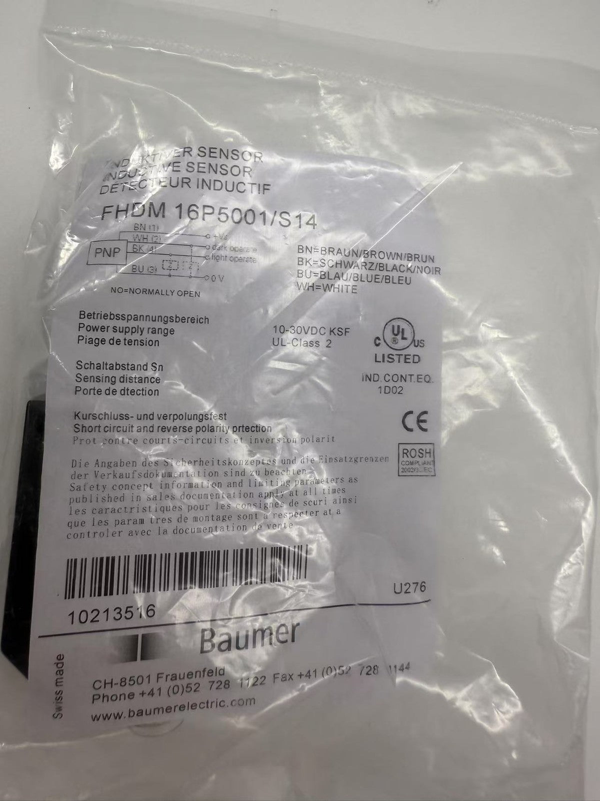 Baumer FHDM 16P5001/S14 Photoelectric Diffuse Sensor 10-30VDC  Fast delivery