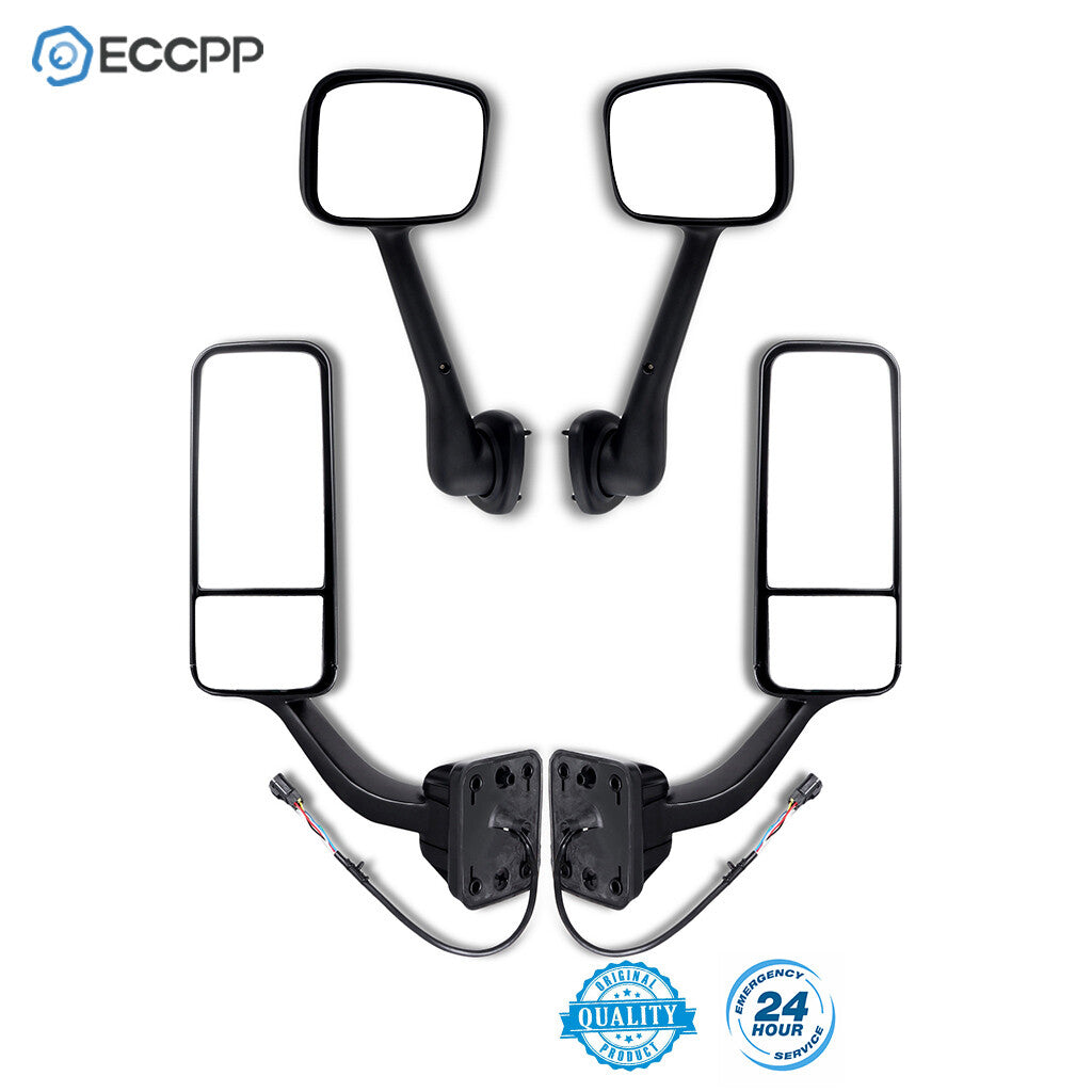 4PCS For 08-13 Freightliner Cascadia Manual Hood & Power Heated Door Mirrors