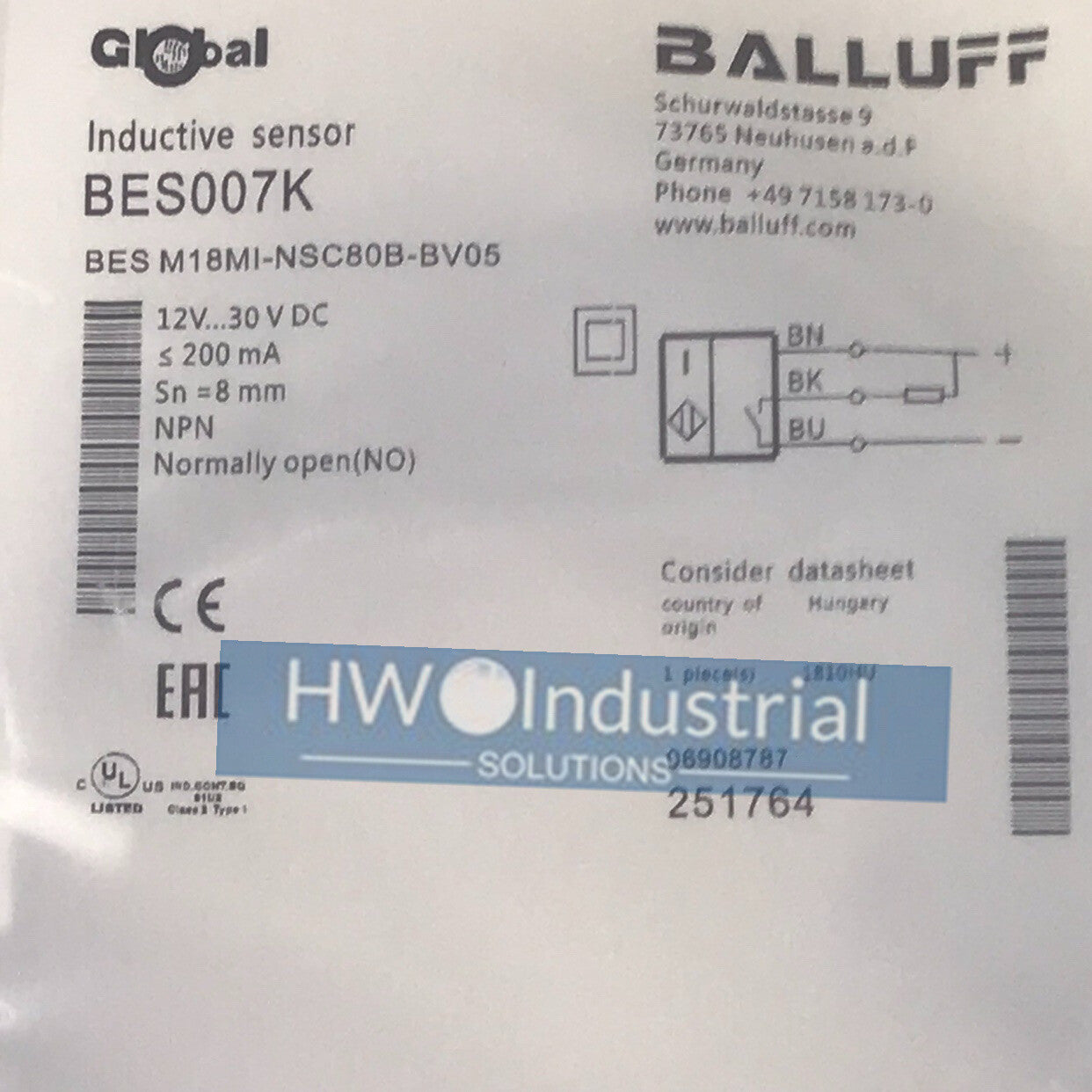 1PC BALLUFF BES007K Inductive Proximity Switch BES M18MI-NSC80B-BV05