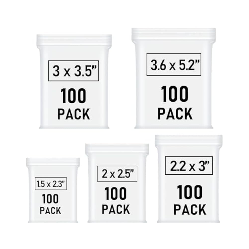500-Piece Small Plastic Bags, 5 Sizes, Resealable, for Pills, Storage, Candy