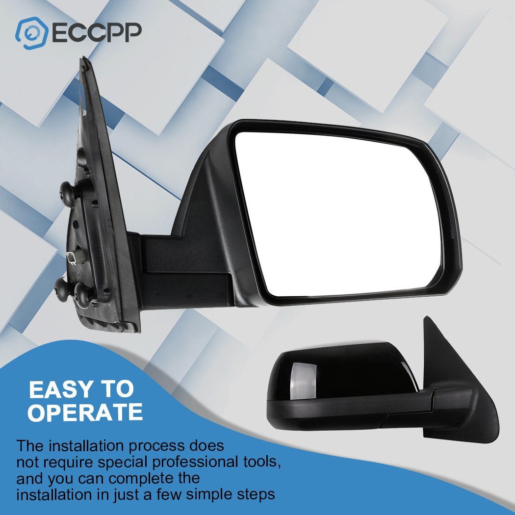 Mirror Power Heated Manual Fold For 07-16 Toyota Tundra Right Side Smooth Black