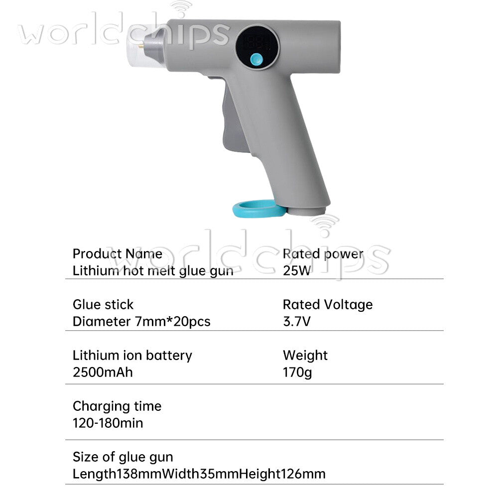 25W LED Digital Cordless Hot Glue Gun With 22pcs Glue Stick For DIY Hand Craft
