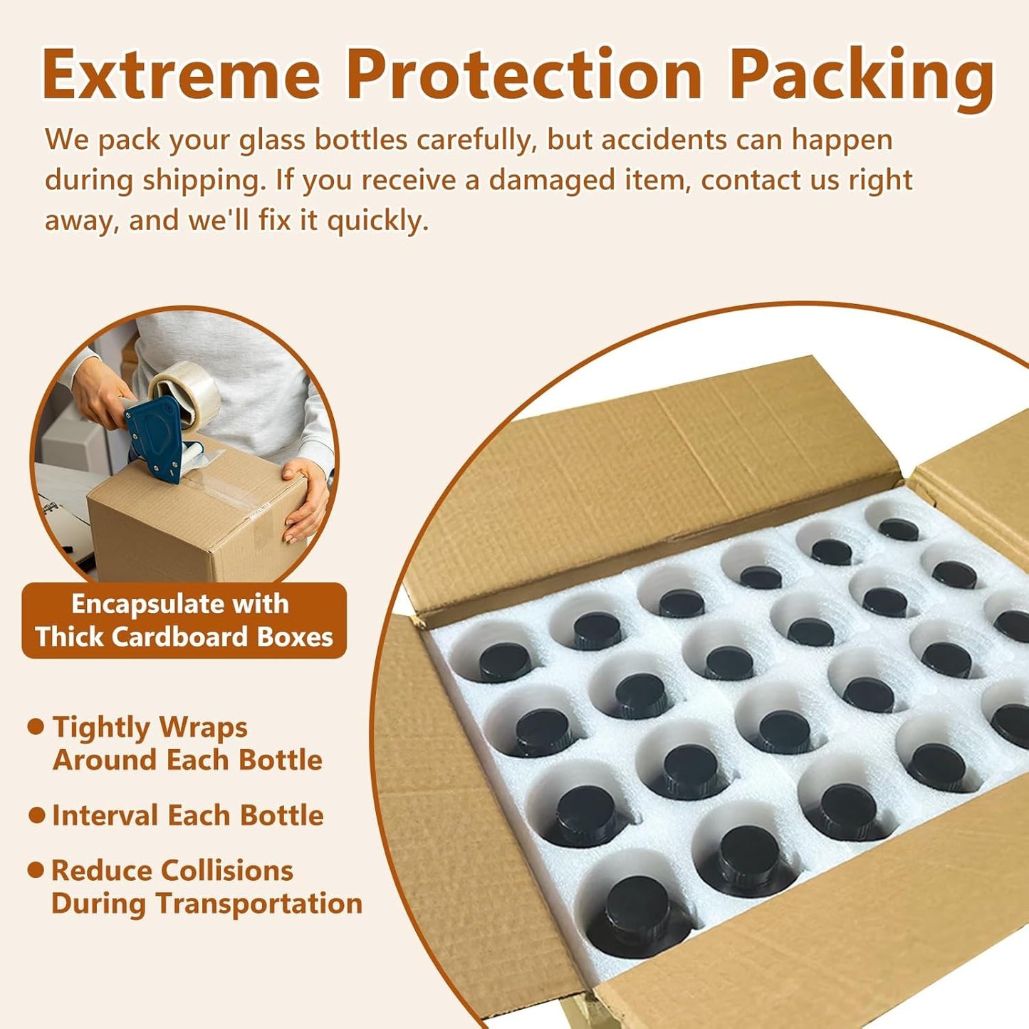 24 Pack 8oz Amber Glass Boston Round Bottles, Airtight, Leak-Proof,Phenolic Caps