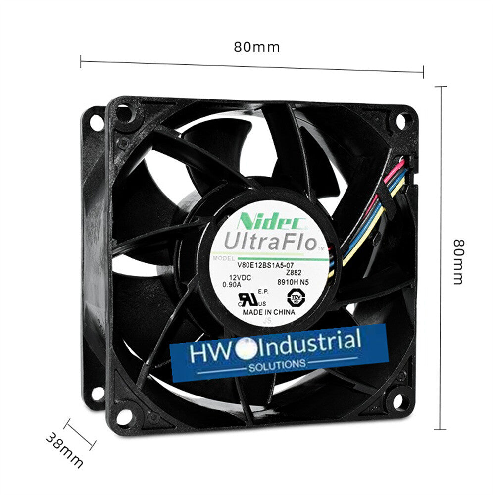 1PC Nidec 8038 V80E12BS1A5-07 A05 12V 0.9A 8CM 4-wire Cooling Fan