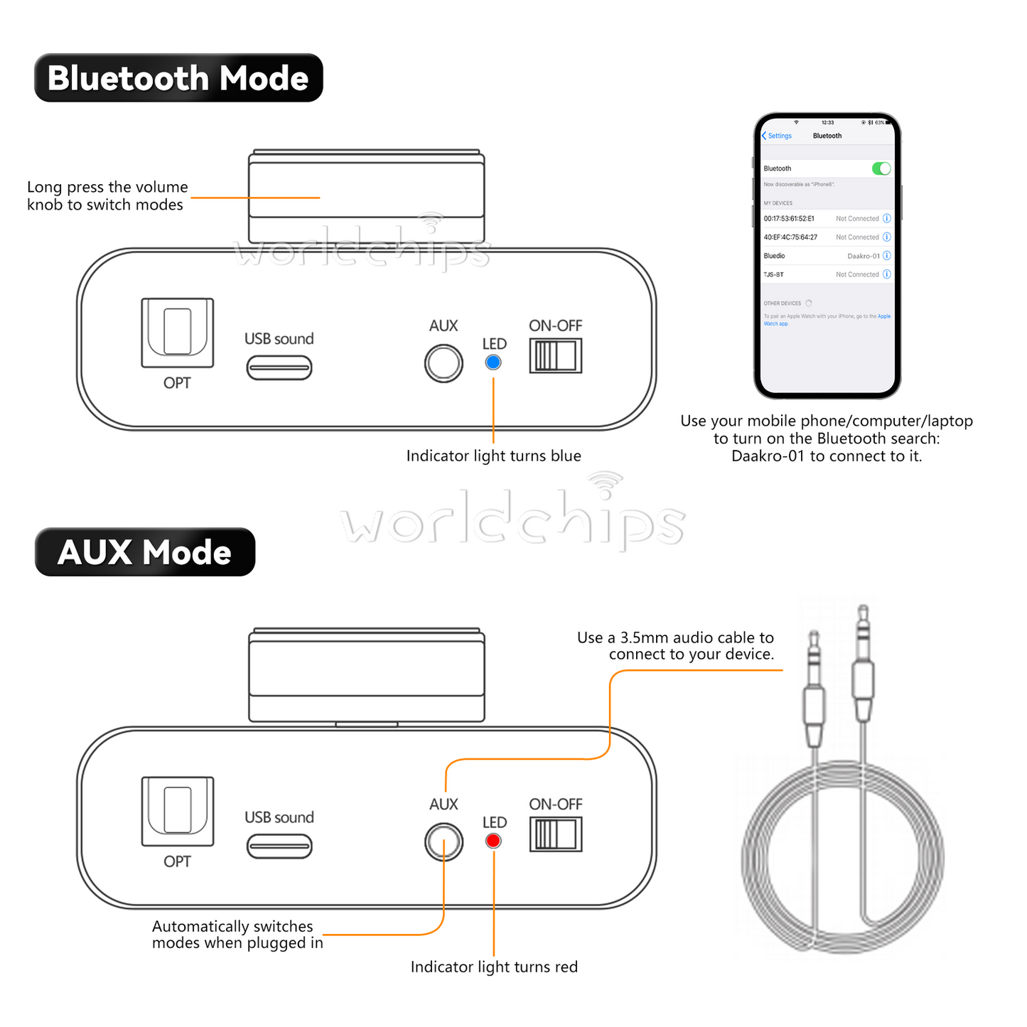 Daakr Bluetooth AUX TPA3116 Power Amplifier Board HIFI Stereo Audio Module 2x50W
