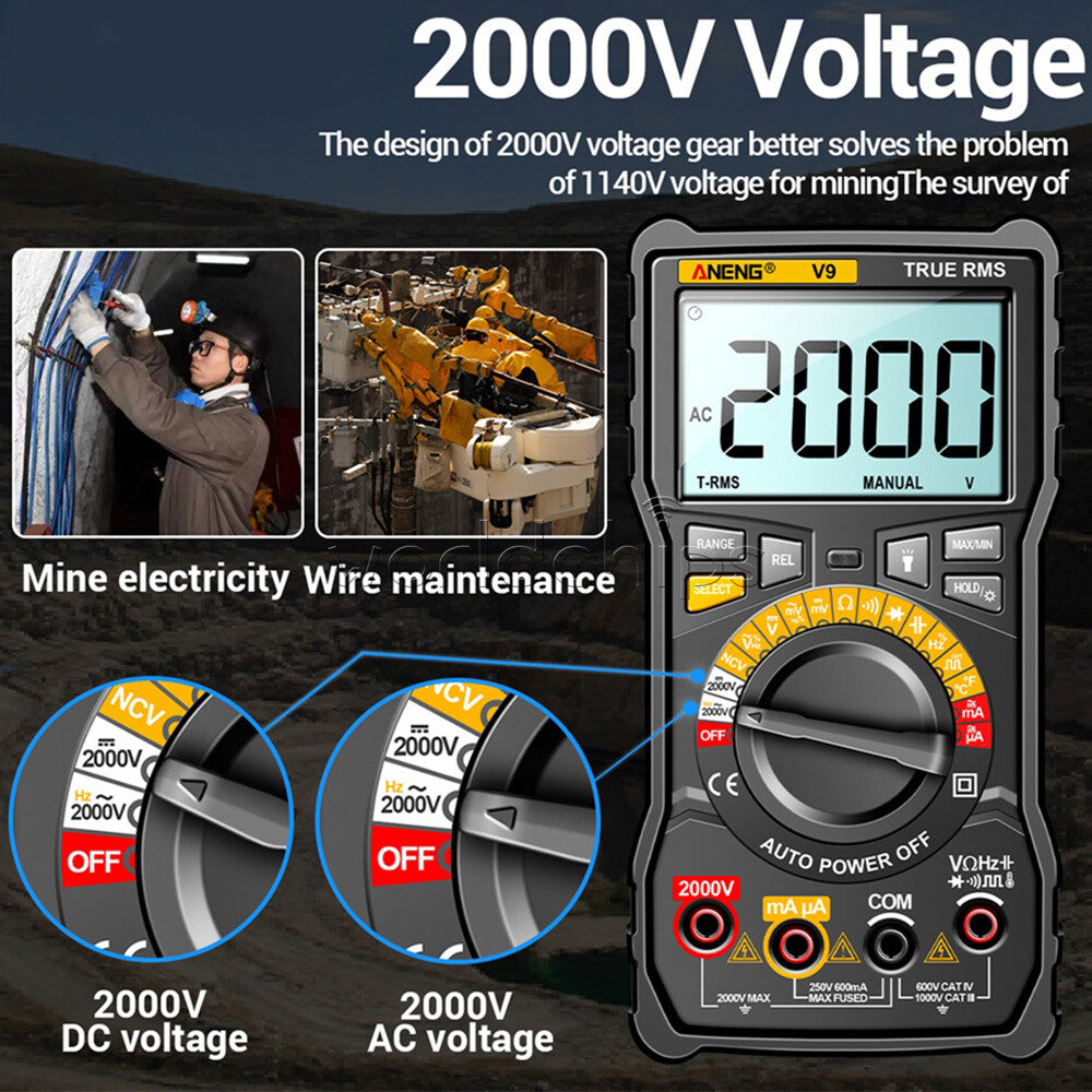 V9 6000 Counts 2000V Digital Multimeter Anti-burn Multi-function Multi Meter
