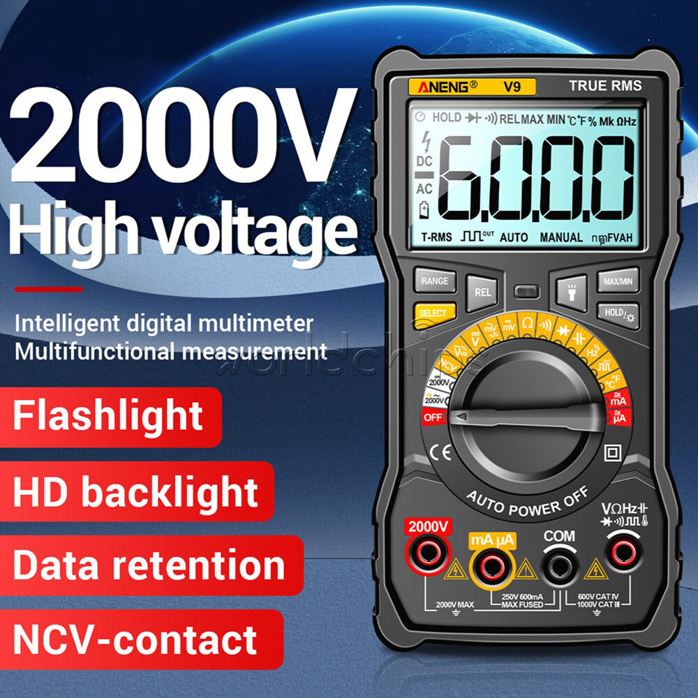 V9 6000 Counts 2000V Digital Multimeter Anti-burn Multi-function Multi Meter
