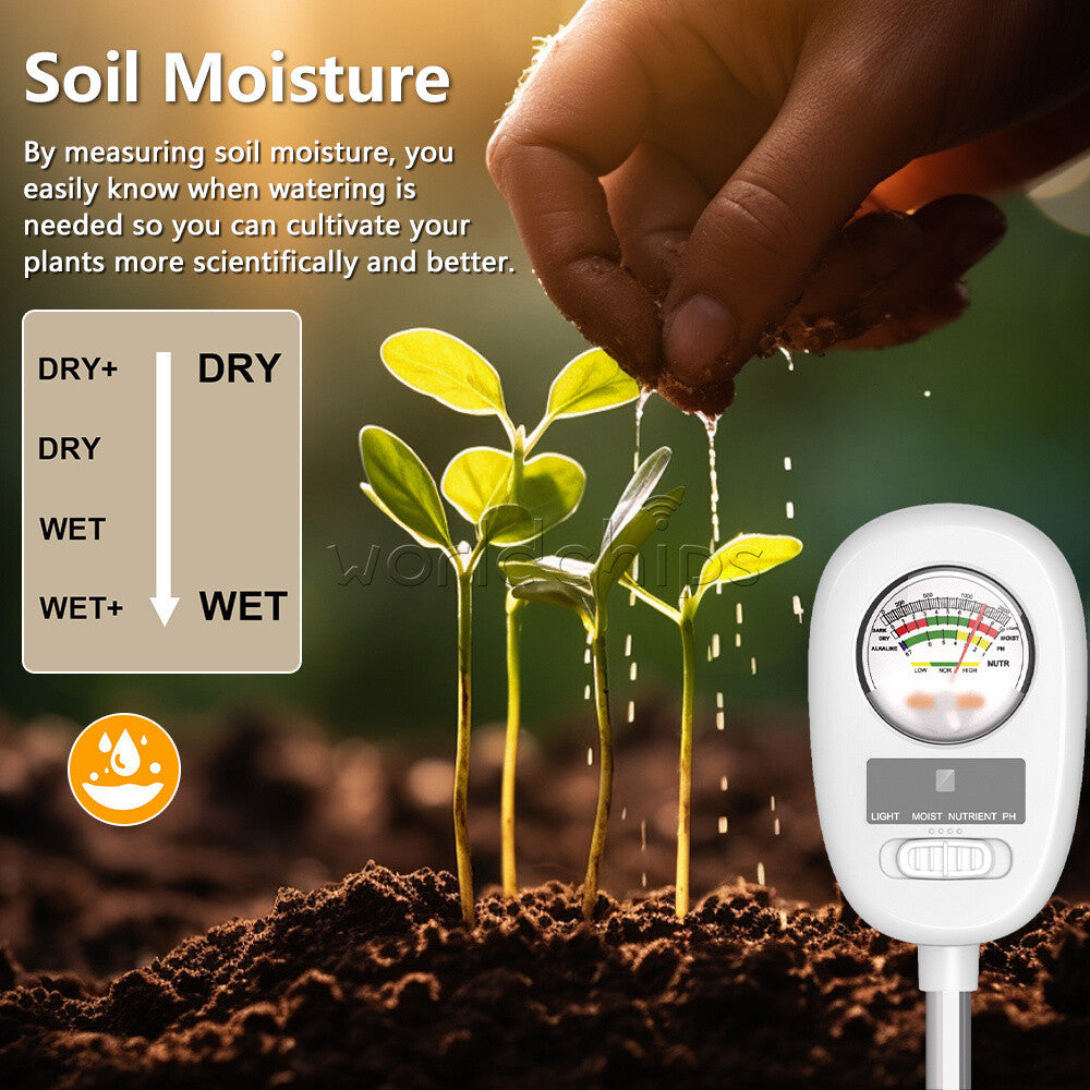 4 in 1 Soil PH Meter Sunlight Fertility Hygrometer Rotatable Folding Soil Tester