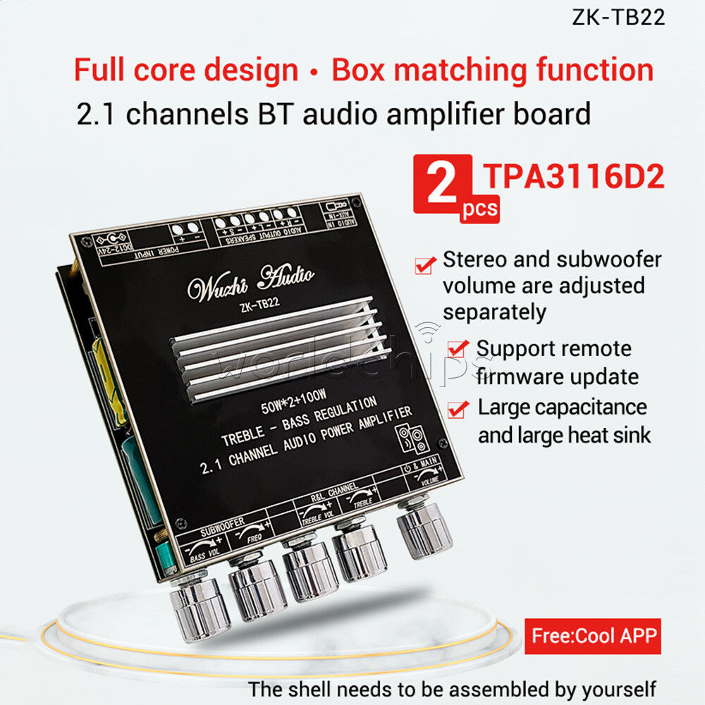 2.1 Channel Bluetooth Audio Power Amplifier Board TWS True Wireless 50WX2+100W