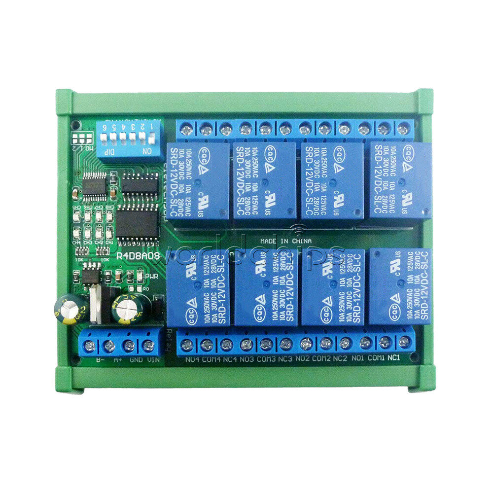 DC12V 8 Channel RS485 Relay Module Modbus RTU Board Controller +DIN rail Case