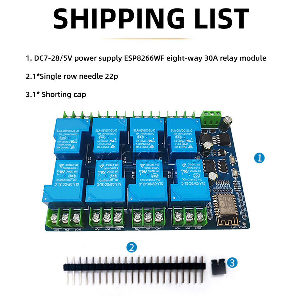 DC7-28V / DC5V ESP8266 WiFi 8 Channel 30A Relay Module ESP-12F Development Board