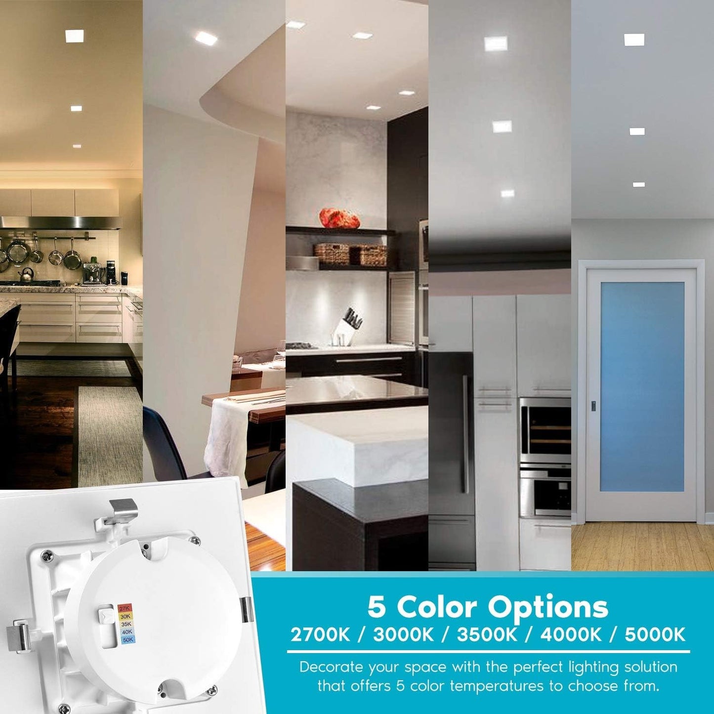 4 Inch Square Recessed LED Can Lights, 6 Pack, Dimmable, Color Selectable