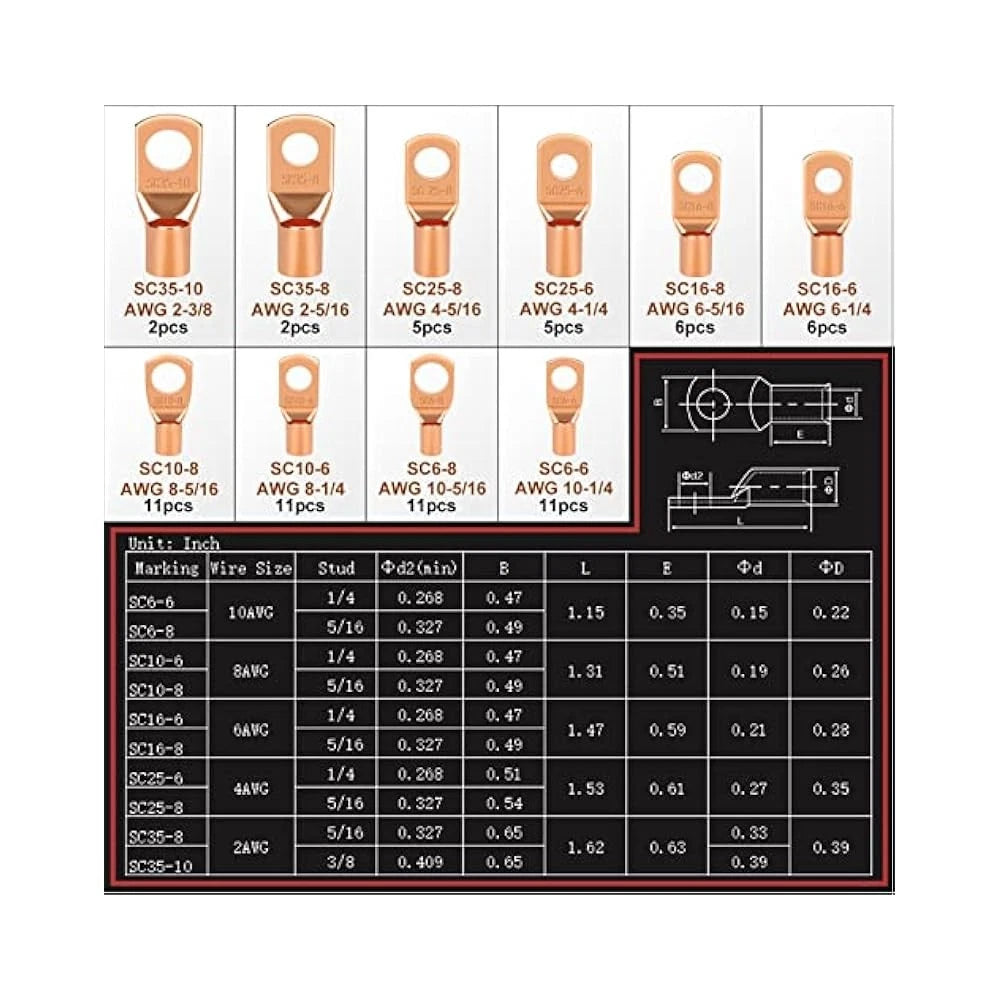 150-Pc Battery Cable End Kit, AWG 2-10, with Terminals & Heat Shrink
