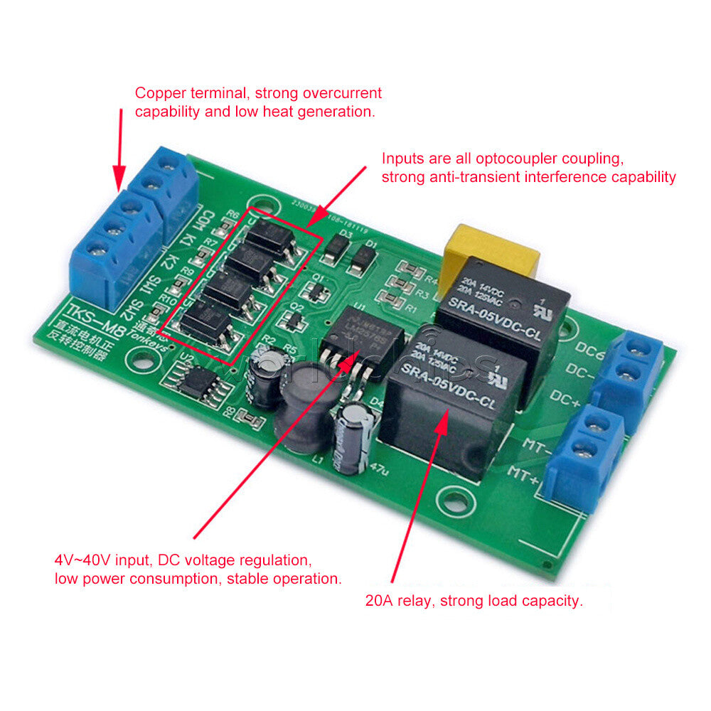DC Motor Controller Forward Reverse 20A High Current Control Module 5V/12V/24V