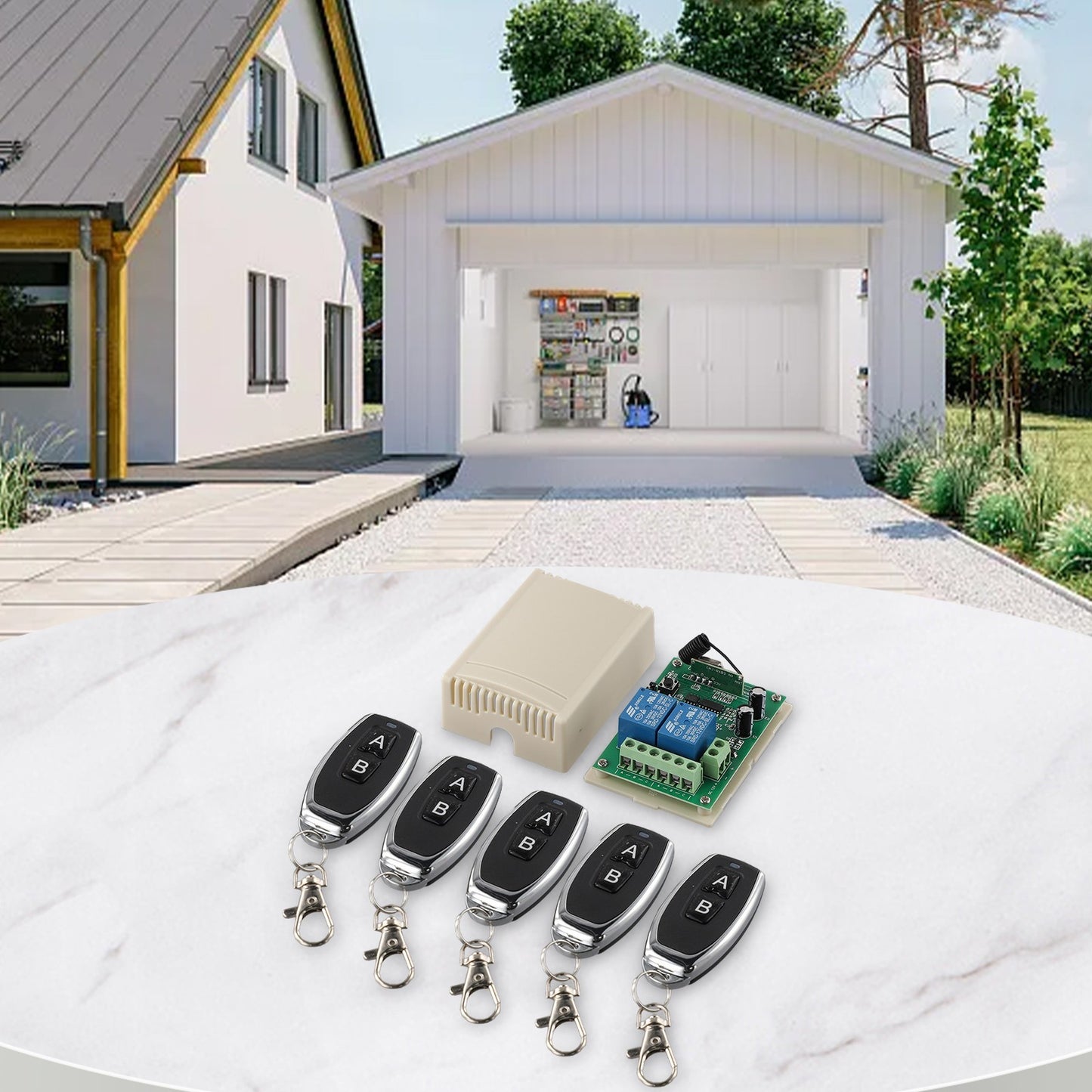 2CH 433MHz Relay 5pcs Wireless Remote Control Switch Transmitter & 1x Receiver