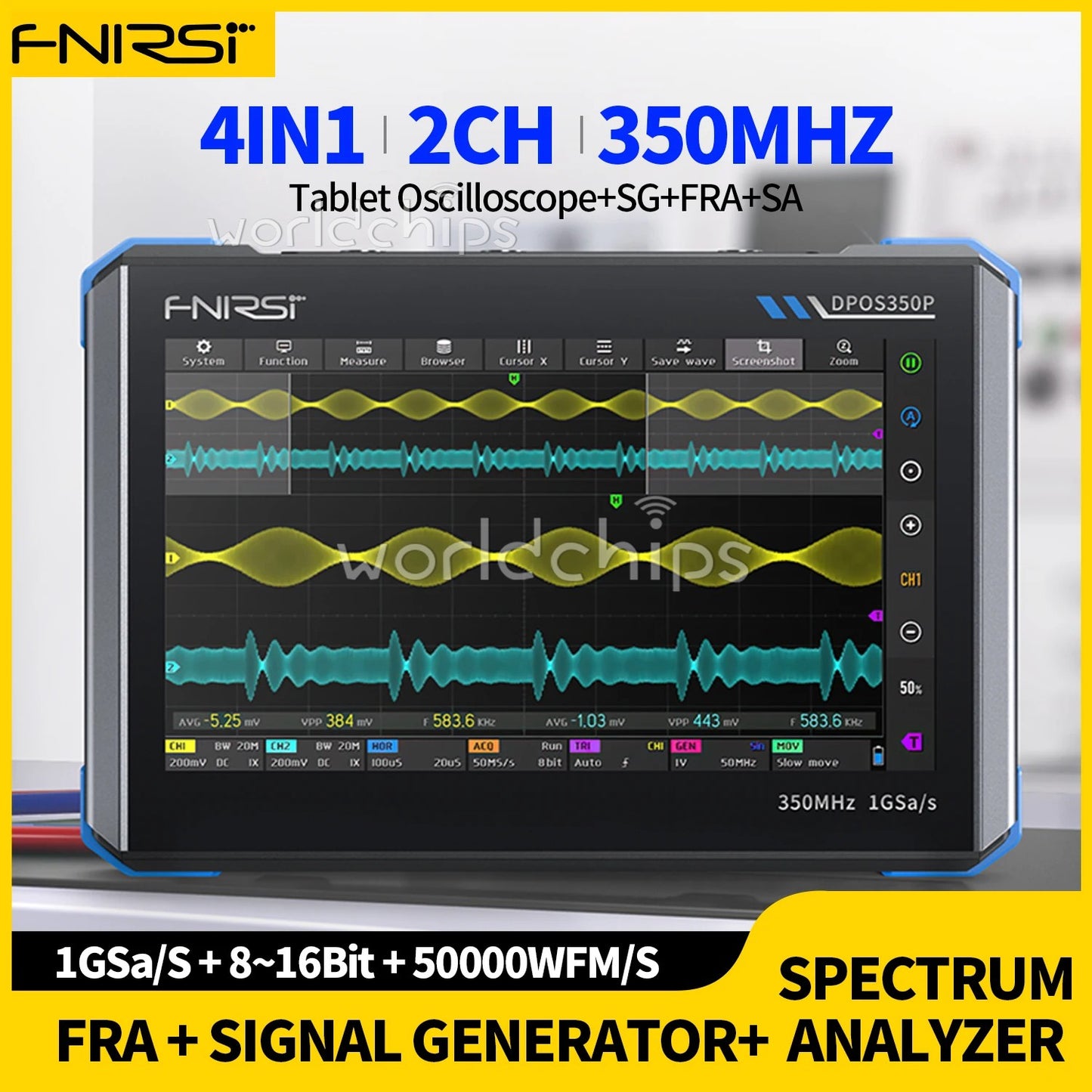 FNIRSI 4-in-1 350MHz Digital Oscilloscope Signal Generator Spectrum DPOS350P
