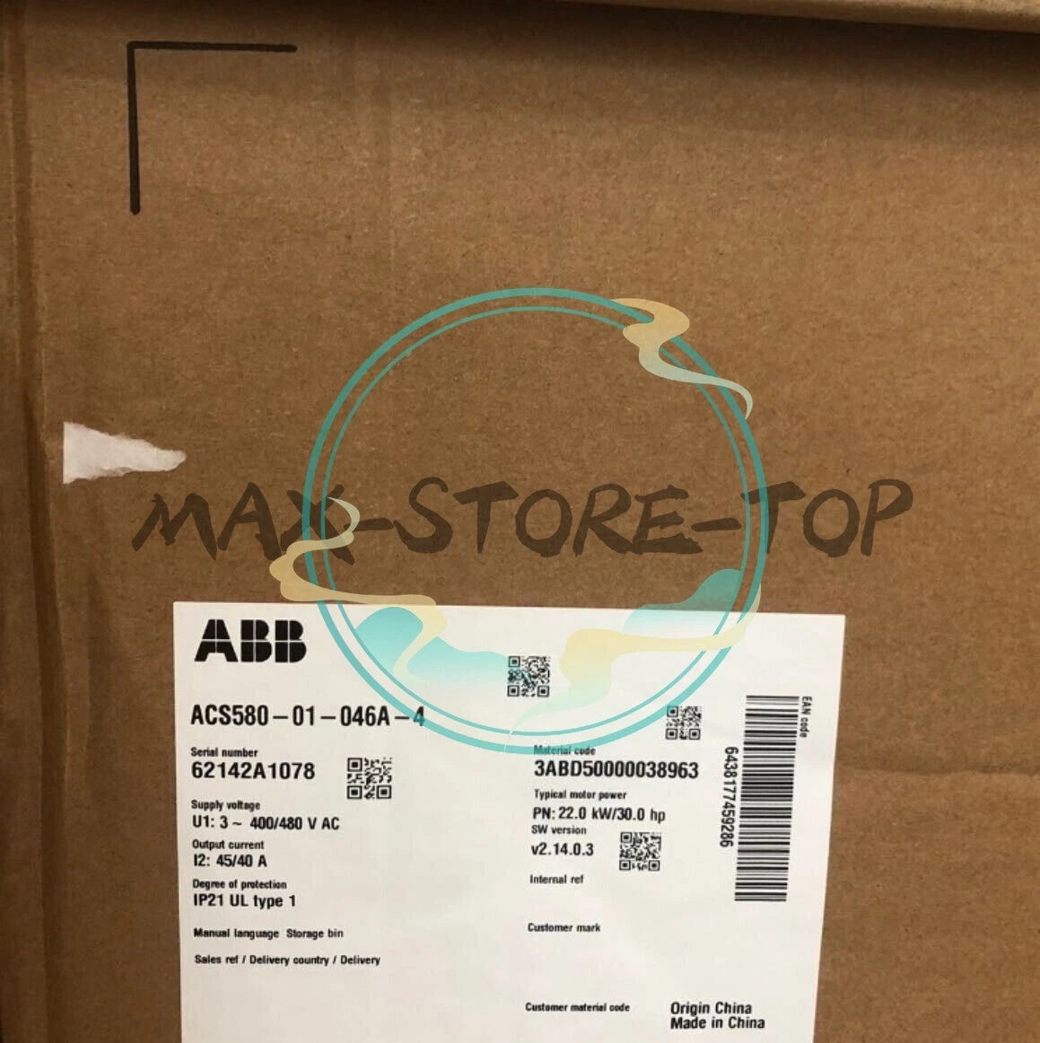 ACS580-01-046A-4 22KW   ABB frequency converter with box, free shipping
