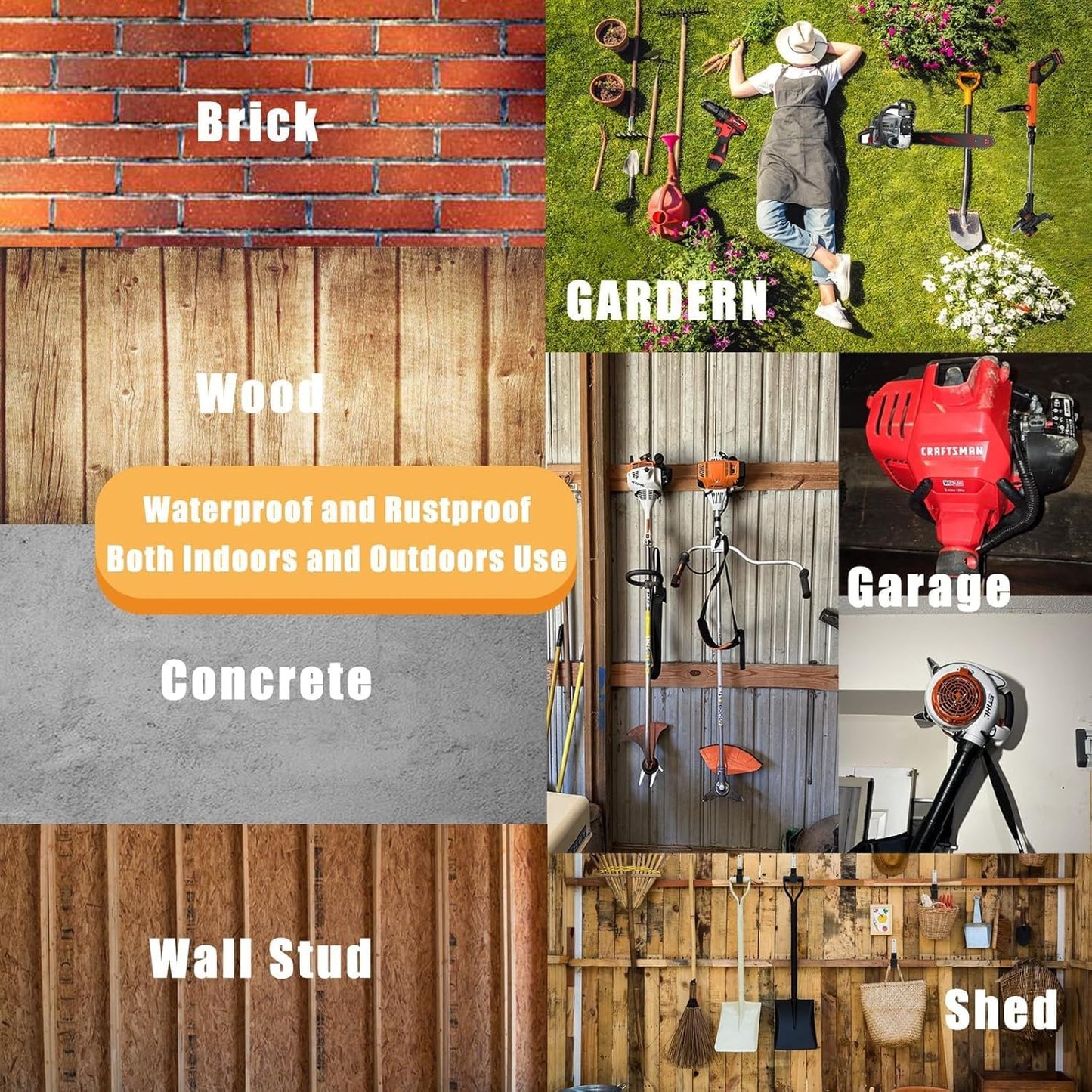 Garden Power Tool Hanger, Garage Wall Hooks, Weedeater Rack, String Trimmer Hang