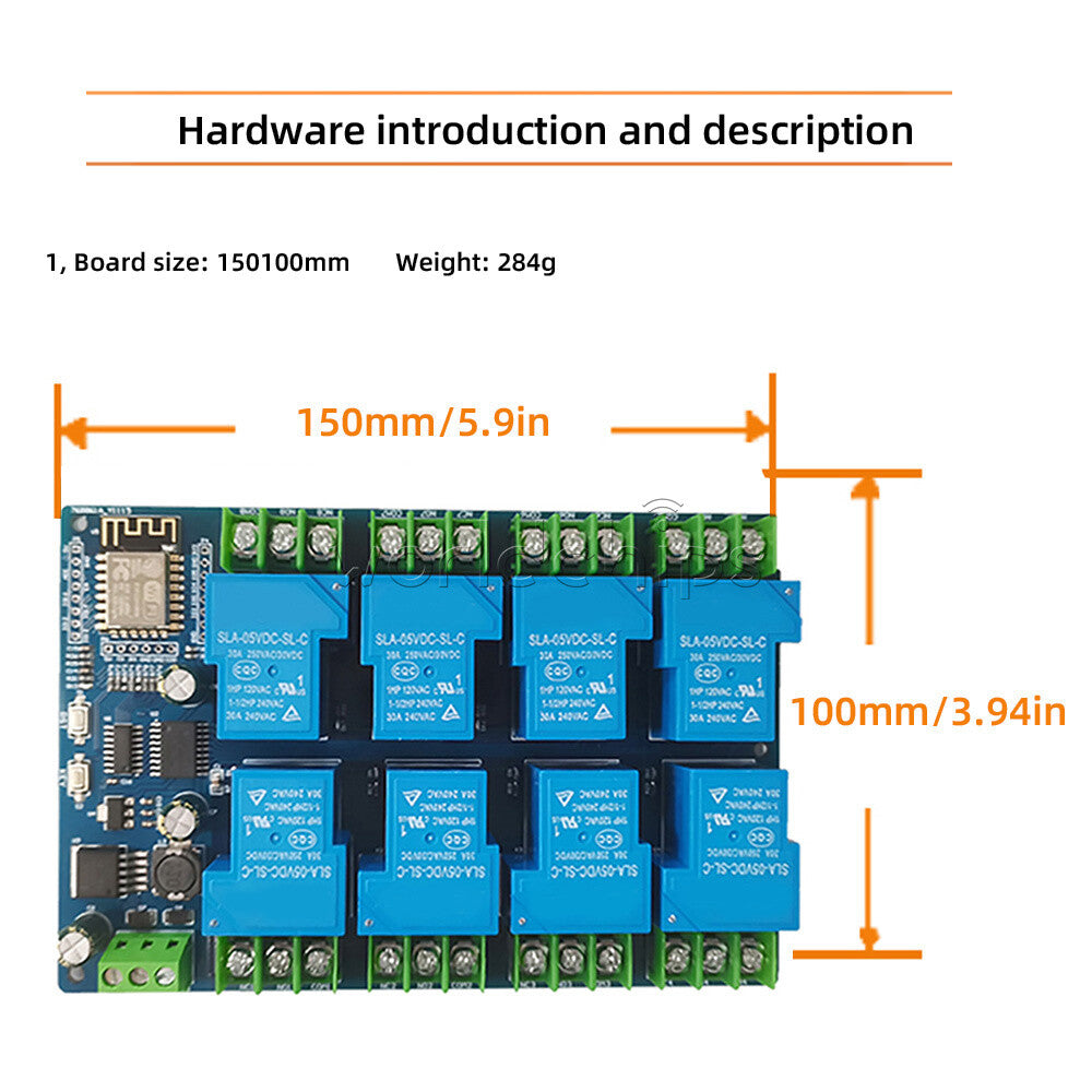 DC7-28V / DC5V ESP8266 WiFi 8 Channel 30A Relay Module ESP-12F Development Board