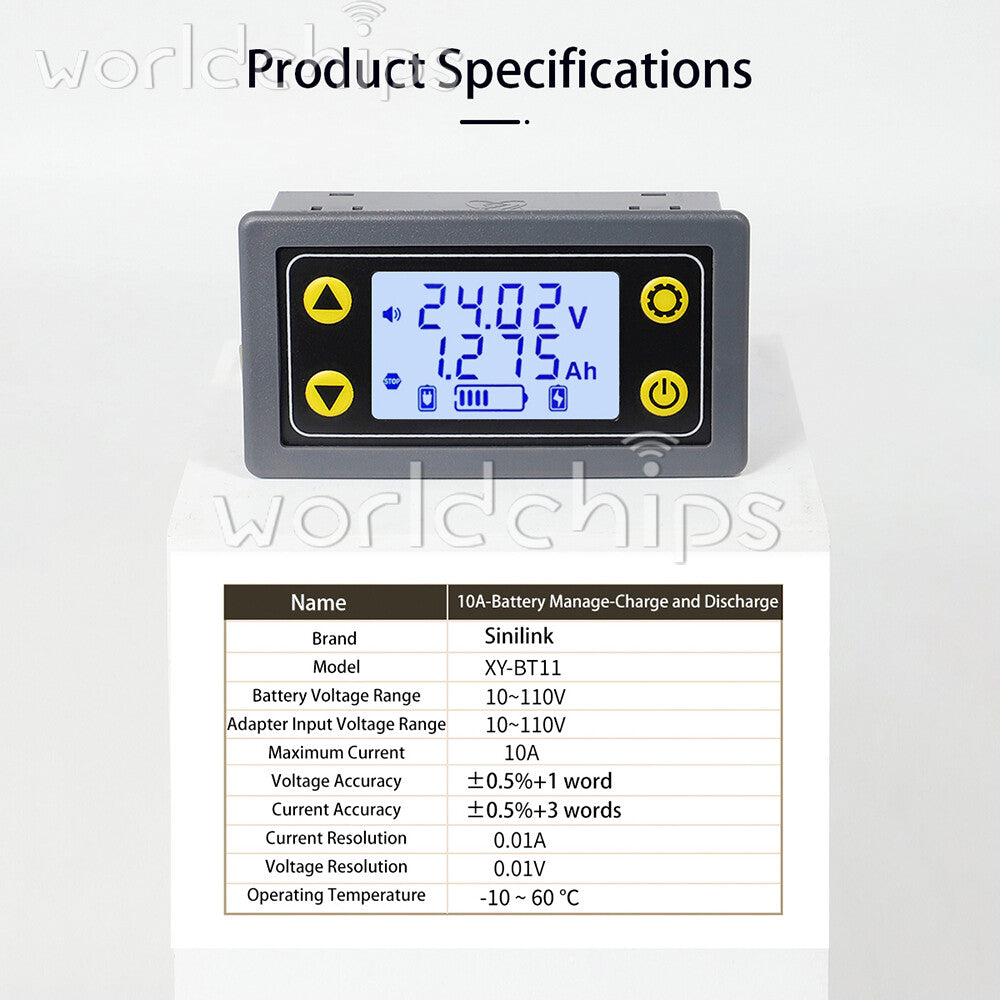 BT11 Coulomb Meter Fully Auto Battery Charge Discharge Protection DC 10-110V 10A