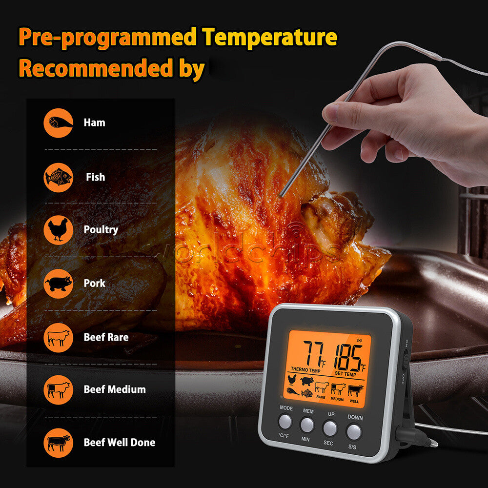 Digital Oven Thermometer Kitchen Meat Thermometer Countdown/ Timer LCD Backlight