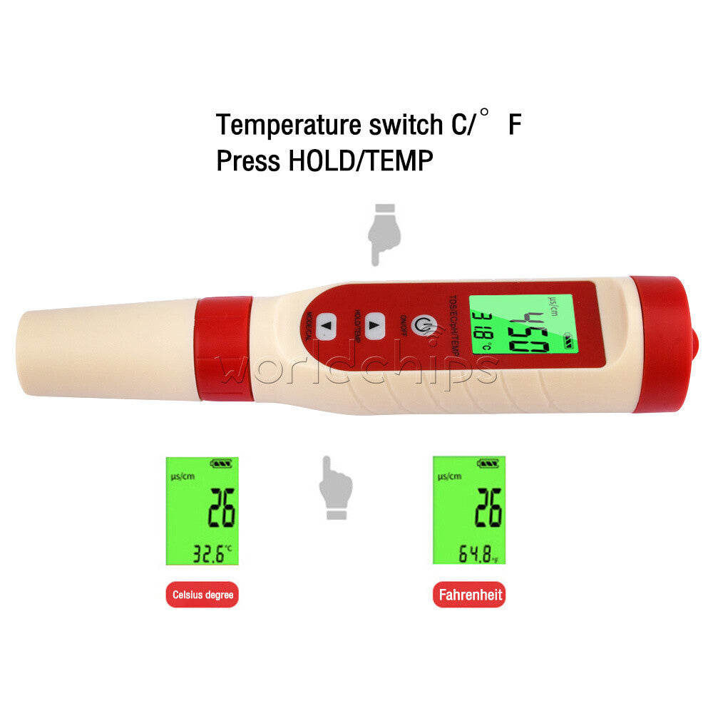 4-In-1 PH TDS EC Temperature Meter Tester Water Quality Test Pen for Hydroponic