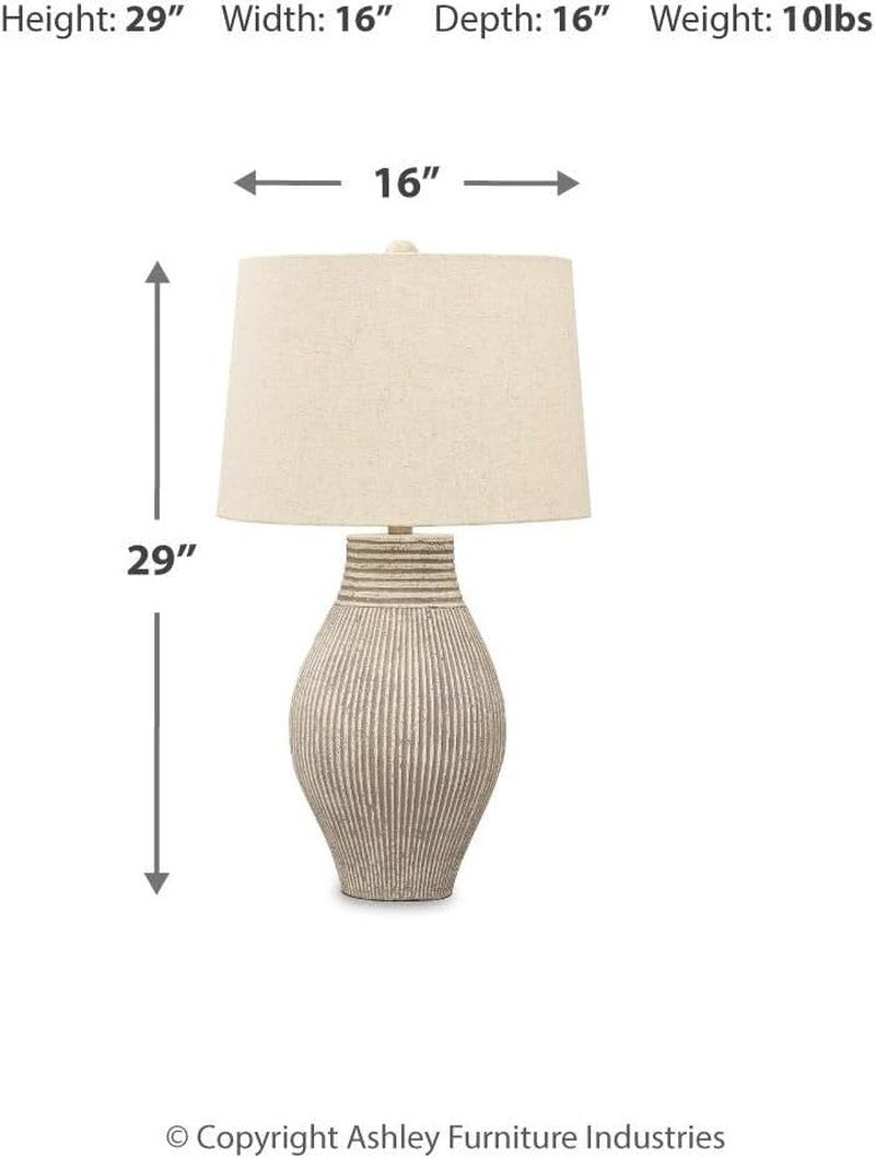 29" Textured Paper Composite Table Lamp, Layal Casual, Beige, Carved Base