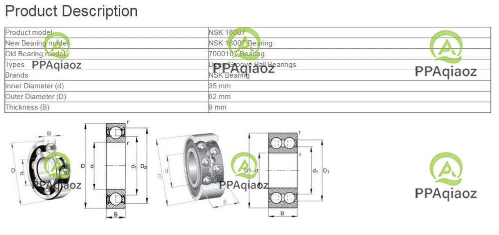 2PCS NSK 16007 Deep Groove Ball Bearings 35x62x9mm #P
