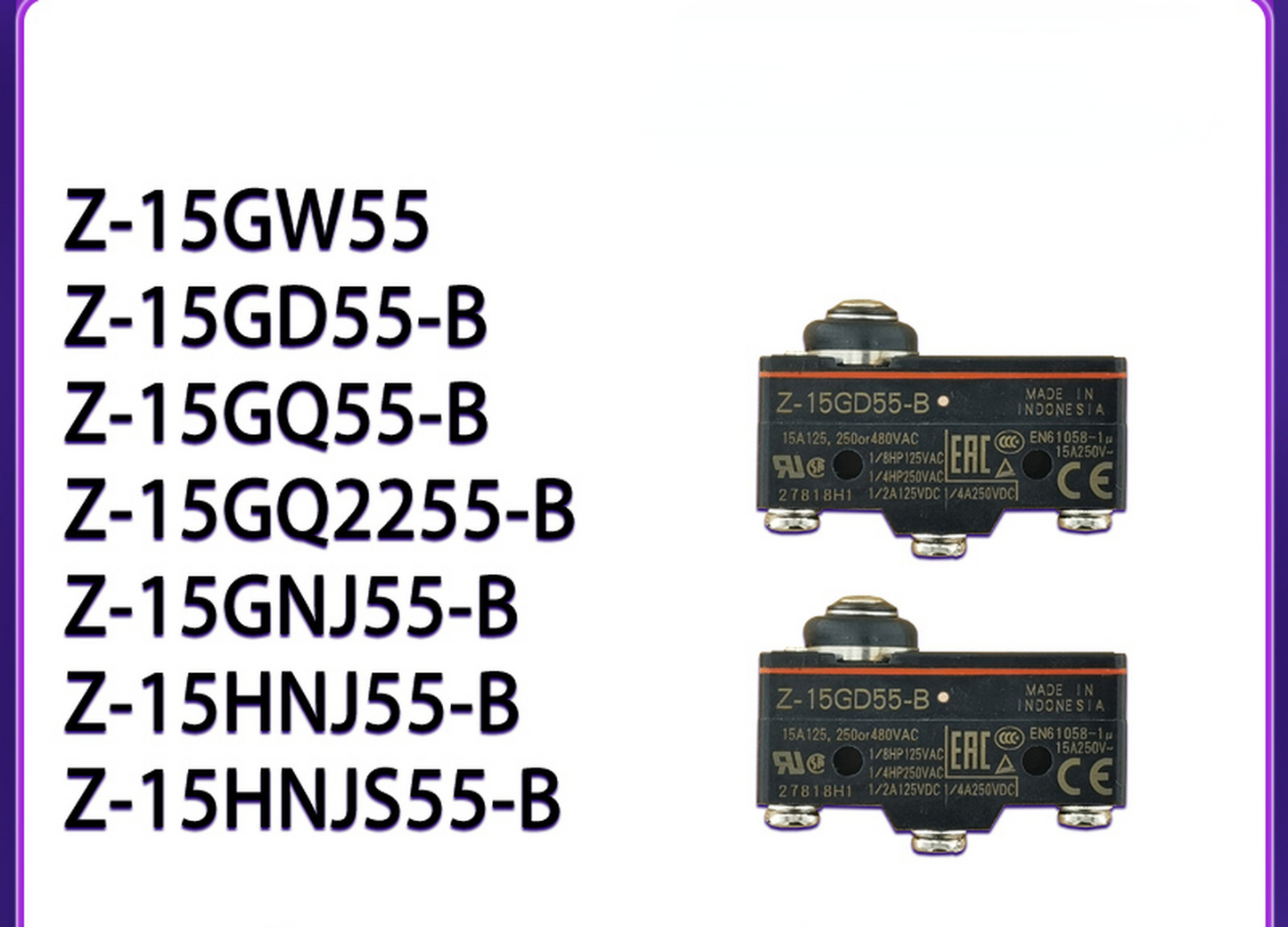 1pcs Micro Switch Z-15GQ55-B Z-15GQ2255-B Z-15GNJ55-B Z-15HNJ55-B Z-15HNJS55-B